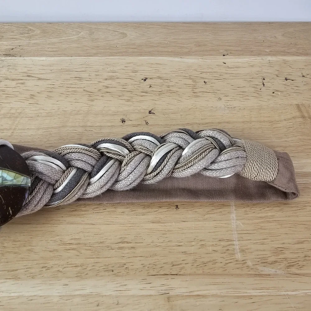 Womens Vintage Belt Shell Braided Abalone Wood Size 28 - 32
